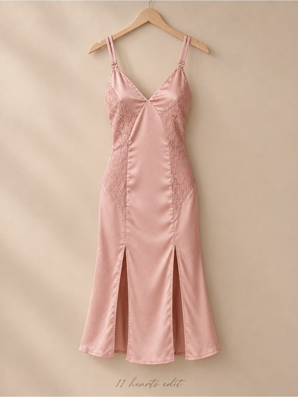 Lani The Label Ainsley Dusty Rose Satin Lace Slip Midi Dress XS NWT